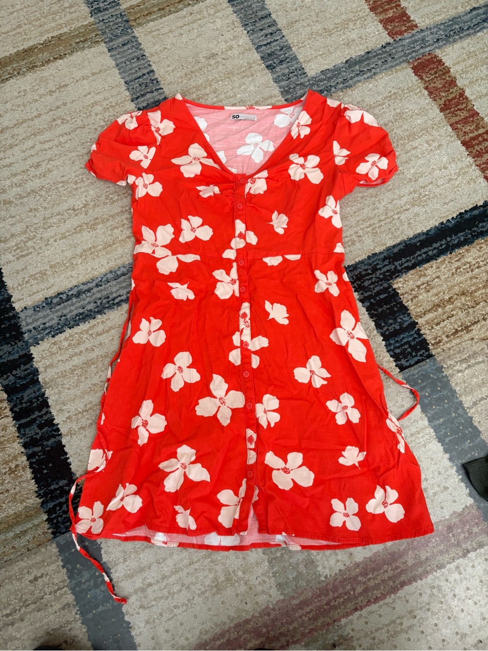 SO Red Floral Button-Front Casual Dress